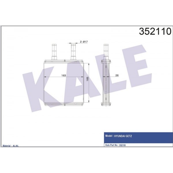 KALORIFER HYUNDAI GETZ 1.1-1.3-1.4 02=-; 1.5 CRDI 02=-;05 05=-;