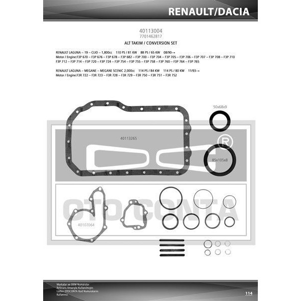 OTO CONTA 40113004 MOTOR TAKIM CONTA ALT R19 CLIO KANGOO MEGANE I LAGUNA I II SCENIC TRAFIC MASTER II / MOVANO / V40 1.9D F8Q 1.9 DCI F9Q KEÇELI