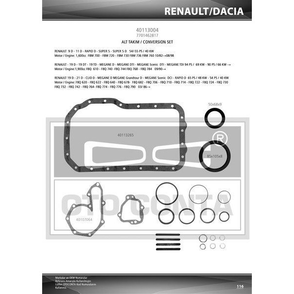 OTO CONTA 40113004S MOTOR TAKIM CONTA ALT LAGUNA 1.8 2.0 F3P-F3R R19 EXP MEGANE CLIO F8Q SKT KEÇELI + ExPRESS KARTERLI