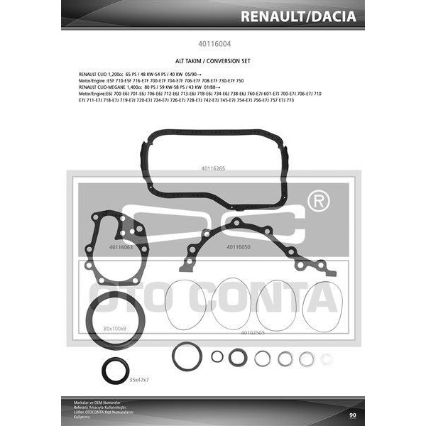 OTO CONTA 40116004 MOTOR TAKIM CONTA ALT R9 R19 CLIO I CLIO II EXPRESS KANGOO MEGANE 1.4 8V E6J E7J KEÇELI