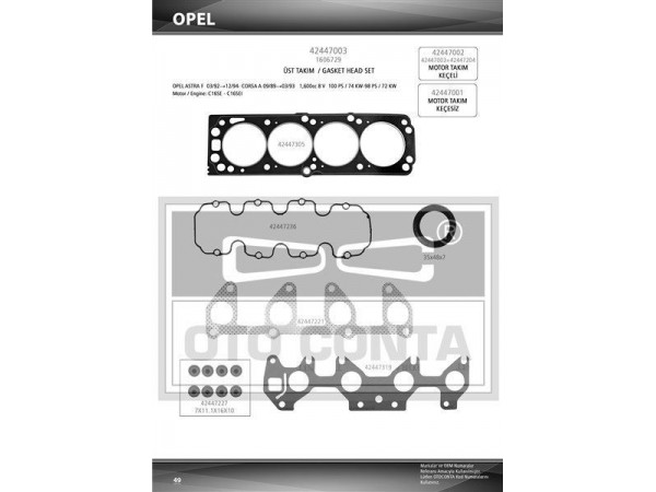 OTO CONTA 42447003 MOTOR TAKIM CONTA ÜST ASTRA F CORSA A 1.6 8V OHC C16SE C16SEI KEÇELI