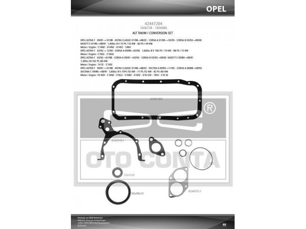 OTO CONTA 42447204 MOTOR TAKIM CONTA ALT ASTRA F CORSA B COMBO 1.2 8V 1.4 C14NZ C14SE 12NZ KEÇELI KLIMASIZ