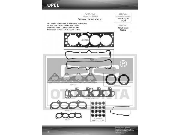 OTO CONTA 42447403 MOTOR TAKIM CONTA ÜST ASTRA F G VECTRA B CORSA B ZAFIRA 95-