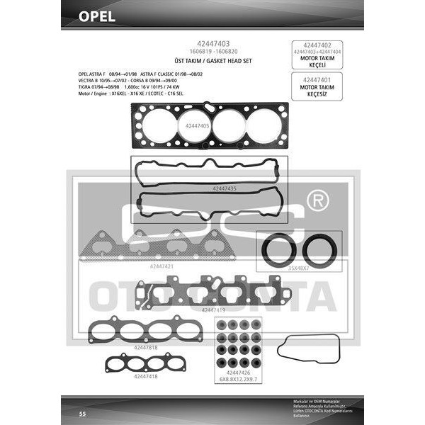 OTO CONTA 42447403 MOTOR TAKIM CONTA ÜST ASTRA F G VECTRA B CORSA B ZAFIRA 95-