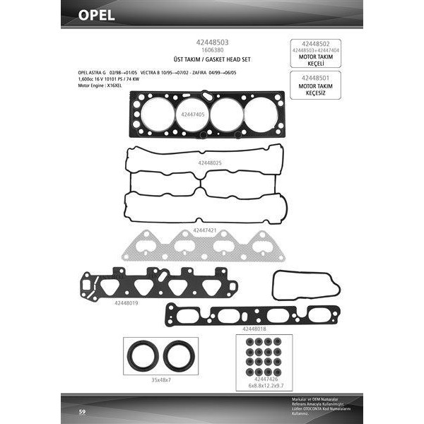 OTO CONTA 42448503 MOTOR TAKIM CONTA ÜST ASTRA F G VECTRA B CORSA B ZAFIRA 95-