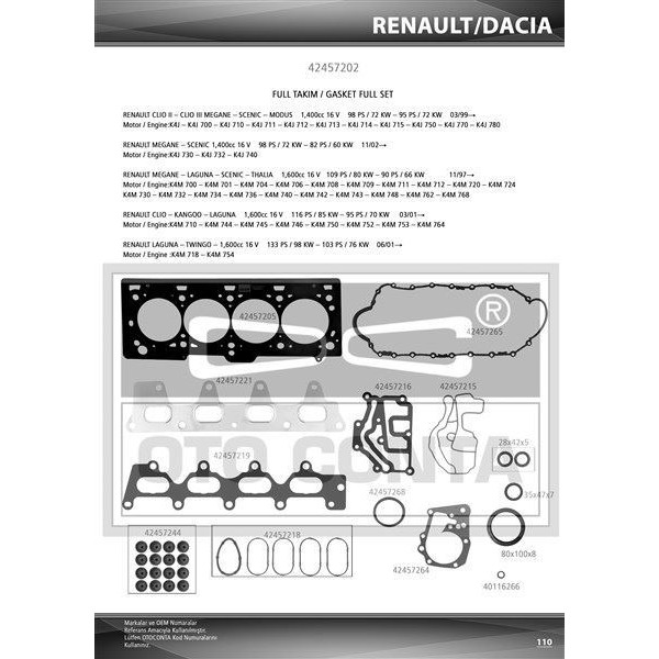 OTO CONTA 42457202 MOTOR TAKIM CONTA FULL CLIO II III MEGANE I II MEGANE III 04-