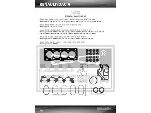 OTO CONTA 42457203 MOTOR TAKIM CONTA ÜST CLIO II III MEGANE I II MEGANE III 04-