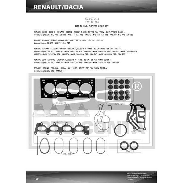 OTO CONTA 42457203 MOTOR TAKIM CONTA ÜST CLIO II III MEGANE I II MEGANE III 04-