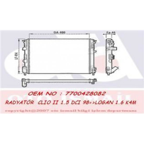 SU RADYATÖRÜ CLIO II SYMBOL 01-; 1.2 1.4 1.6 16V 1.4I 1.5 DCI CLIO SYMBOL II 08-; CLIO THALIA II 08-; KANGOO / LOGAN 04-; SANDERO 08-;