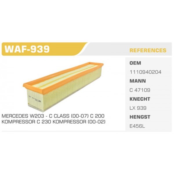 WINKEL WAF-939 HAVA FİLTRESİ MERCEDES C200 C230 KOMPRESSOR Koli: 20 Ad.