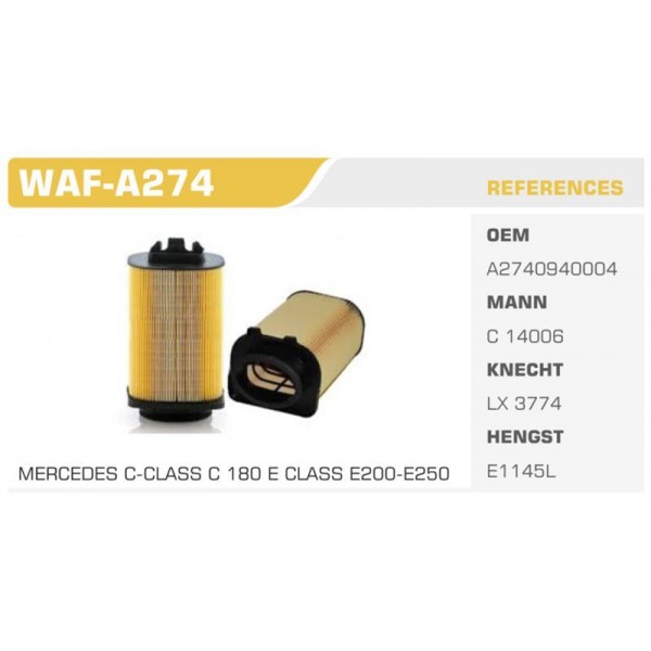 WINKEL WAF-A274 HAVA FİLTRESİ MERCEDES C SERISI C180 Koli: 20 Ad.