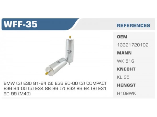 WINKEL WFF-35 BENZİN FİLTRESİ 3 SERISI E30 5 SERİSİ E34 7 SERİSİ E32 8 SERİSİ E31 316I 318I 740I 750I Koli: 50 Ad.