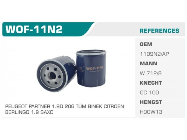 WINKEL WOF-11N2 YAG FILTRESI SCUDO DUCATO / 106 206 305 306 307 309 405 406 407 PARTNER BOXER / C4 C5 BERLINGO JUMPY JUMPER 1.4 8V 1.6 16V 1.9 1.9TDI 1.8 8V 2.5 DJ5 2.5T DJ5T